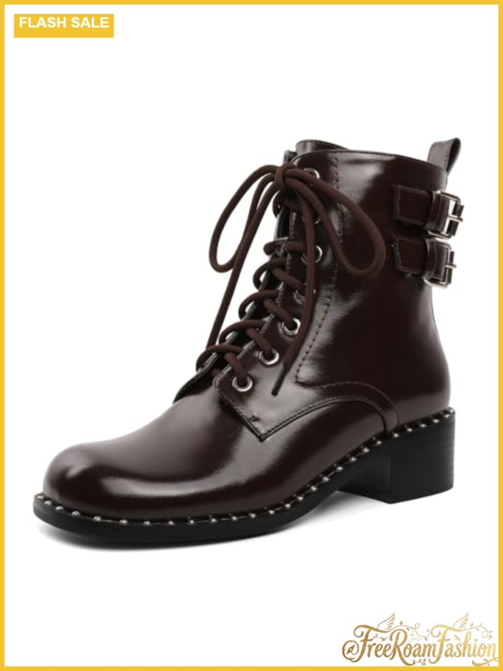 Faux Leather Combat Ankle Boots Platform Block Heel Moto Punk Goth